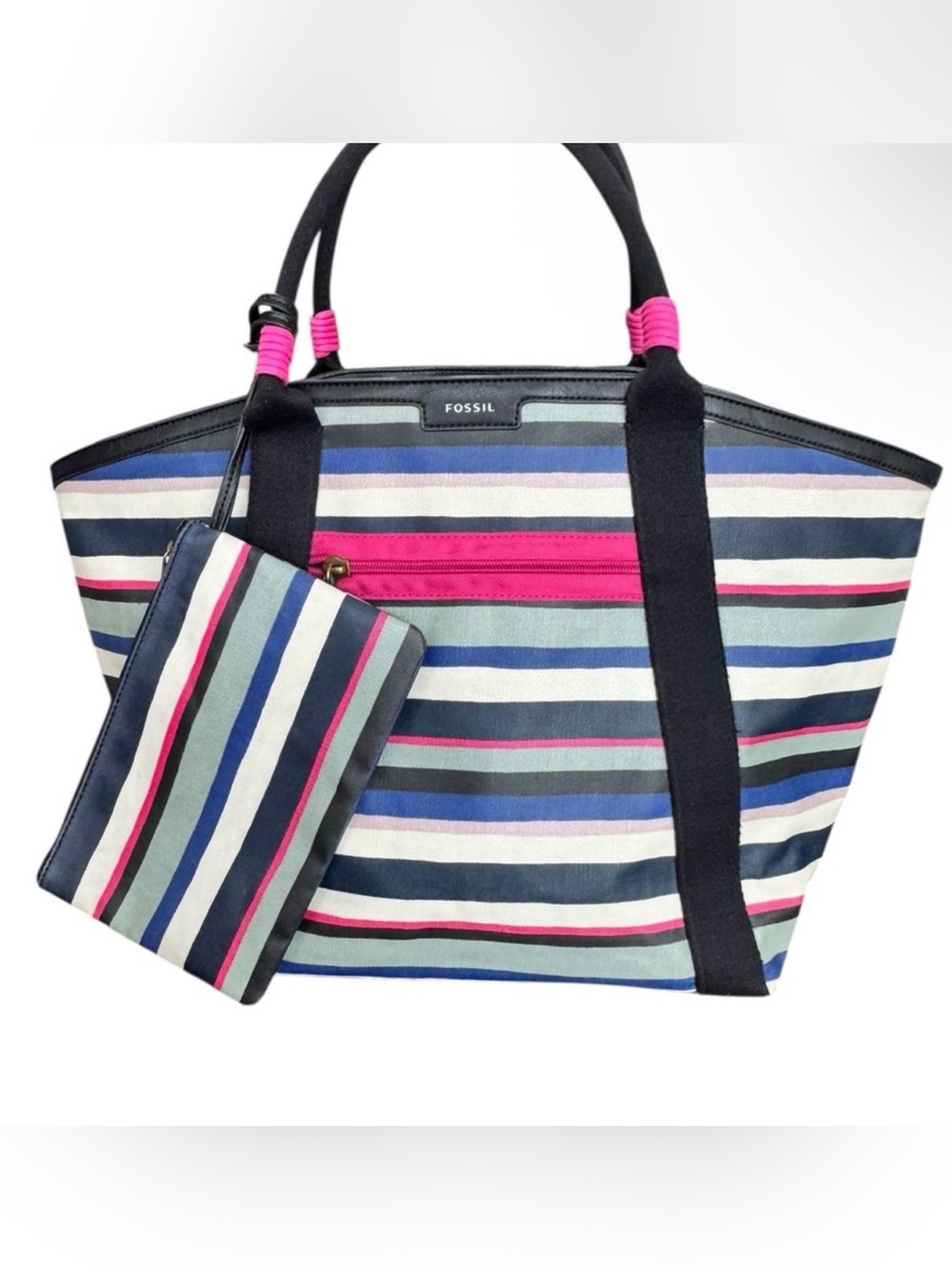 Fossil Sydney Designer Quiet Luxury Travel Overnight Tote Bag Purse Set